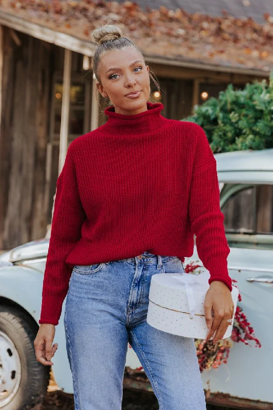 Winter Wonderland Red Mock Neck Sweater