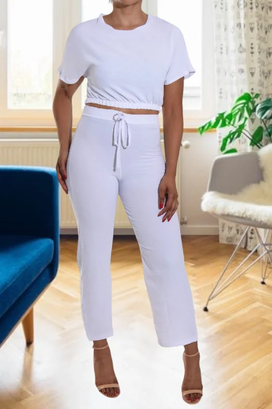 Ladies White Crop Set