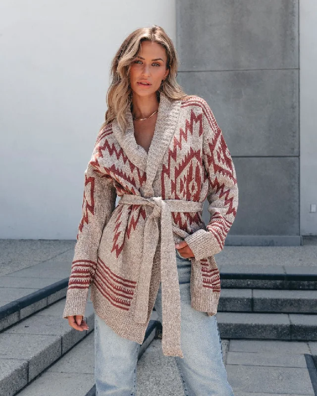 Taupe Aztec Belted Cardigan