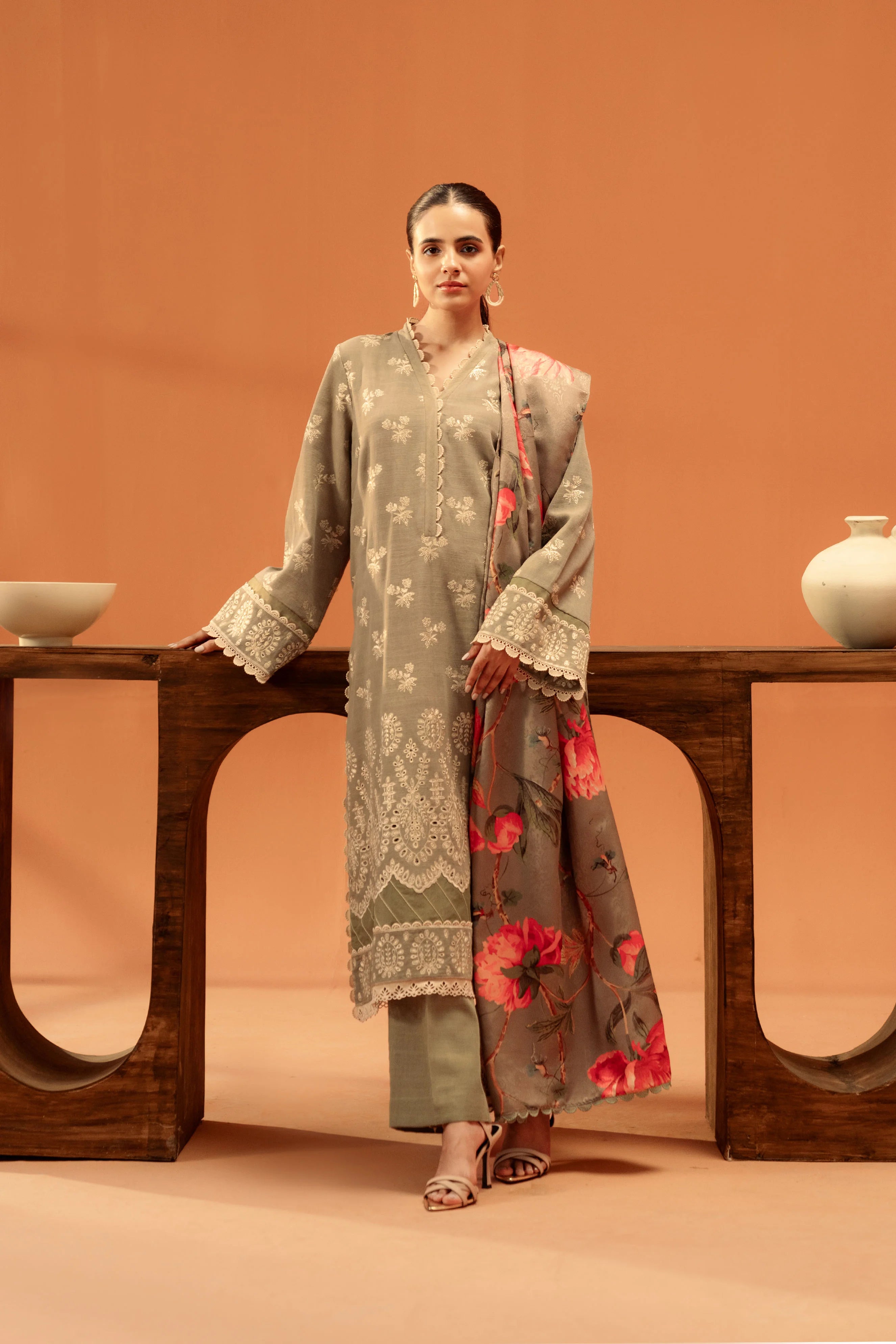 3 Piece Embroidered Karandi Suit