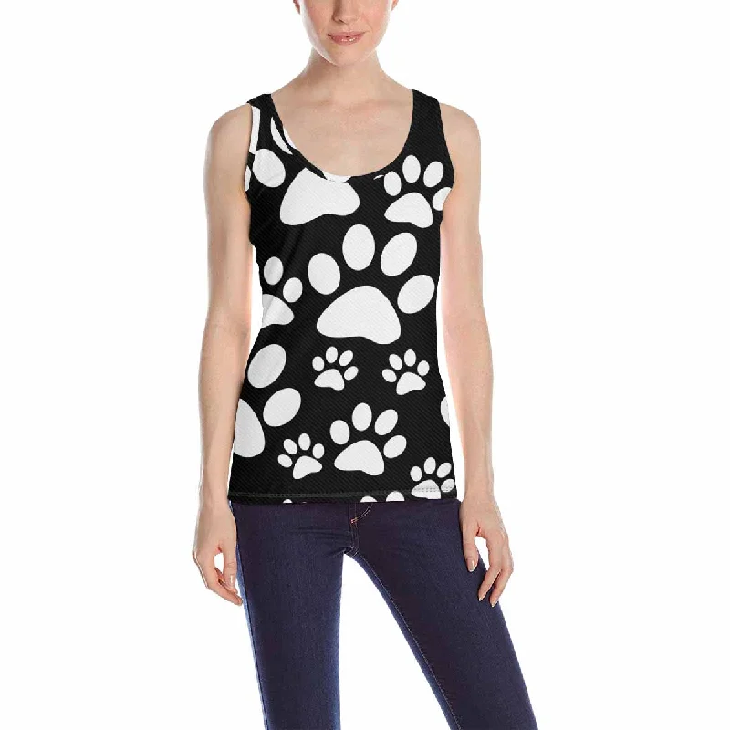 Women's Tank Top print with black white dog paws pattern