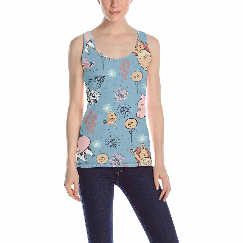 Women's Tank Top print with cute Cow and cat horse pattern