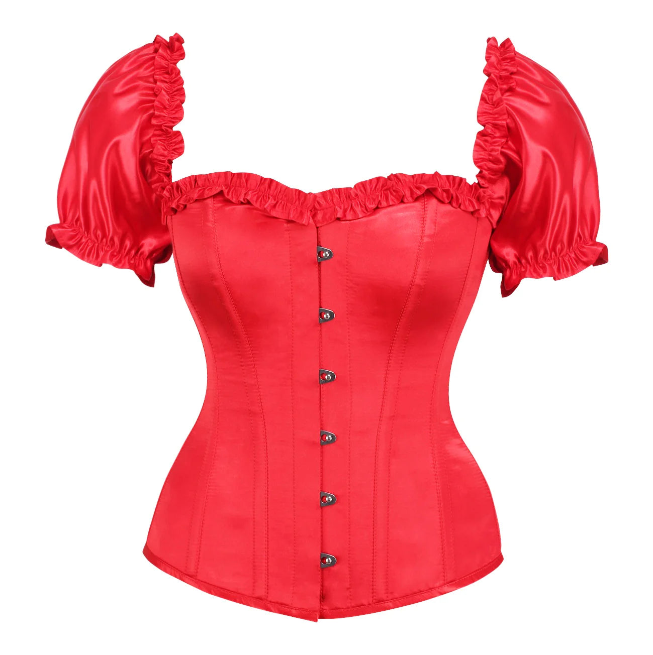 Steel Boned Red Satin Overbust Corset w/Sleeves