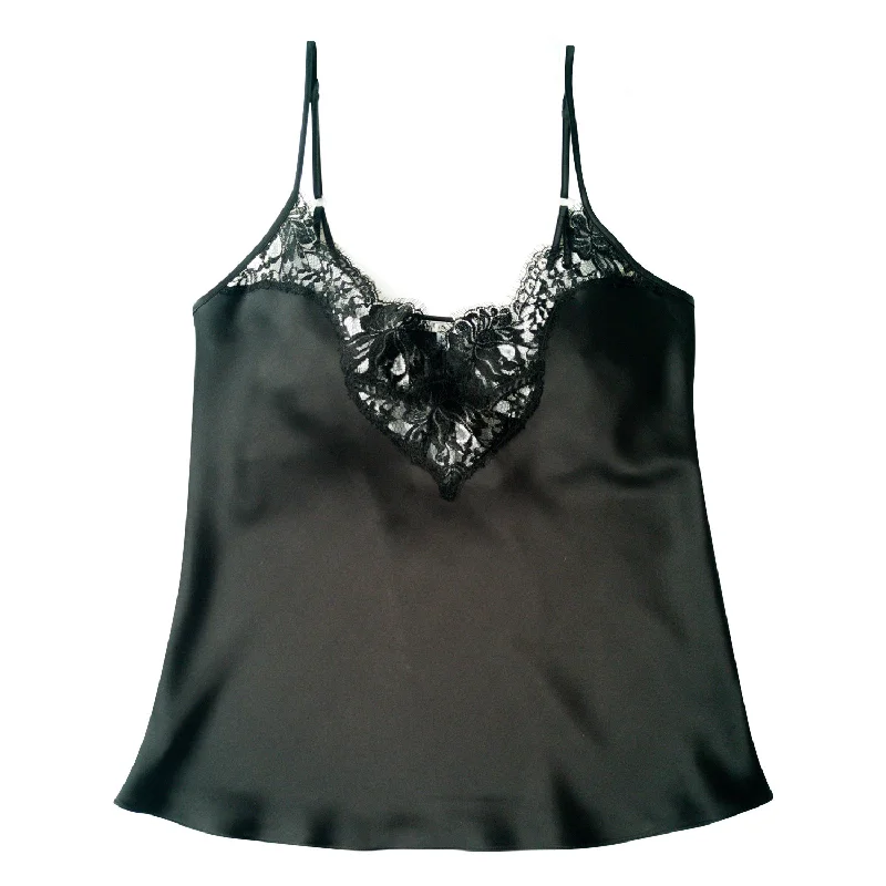 Black silk camisole with French lace