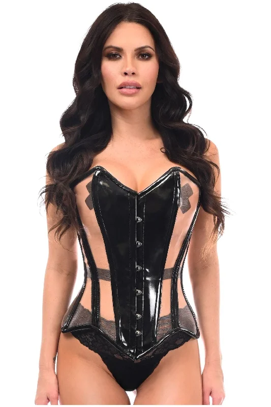 Daisy TD-195 Black Patent & Nude Mesh Steel Boned Overbust Corset