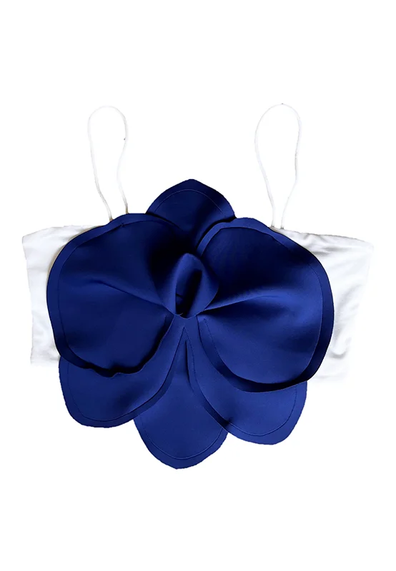 Flower Crop Top - NAVY BLUE