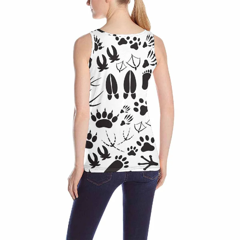 Women's Tank Top print with black white Animal footprints pattern