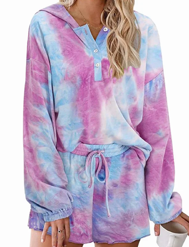 Gradient tie-dye hooded long sleeved homewear pajamas-2