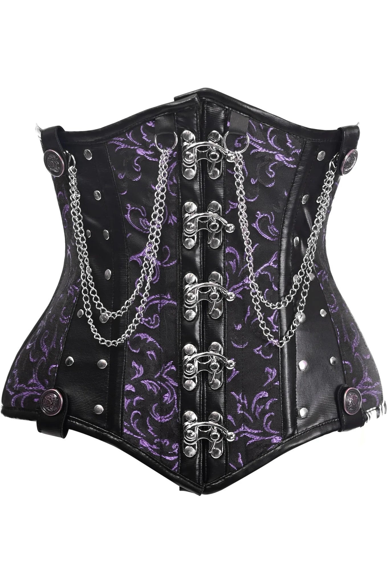 Black/Purple Steel Boned Underbust Corset w/Chains and Clasps