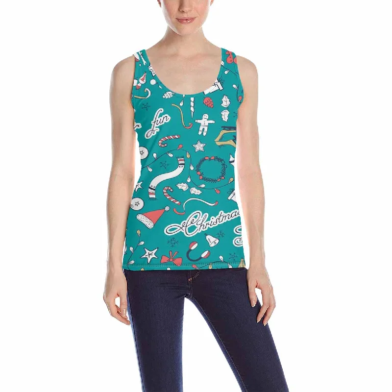 Women's Tank Top print with Christmas pattern with cartoon dog