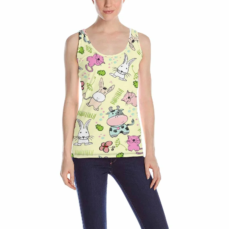 Women's Tank Top print with cute Cow rabbit cats pattern