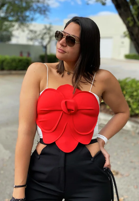 Flower Crop Top - Red & White