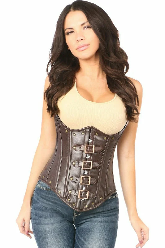 Daisy Steel Boned Distressed Faux Leather Underbust Corset Top TD-029T