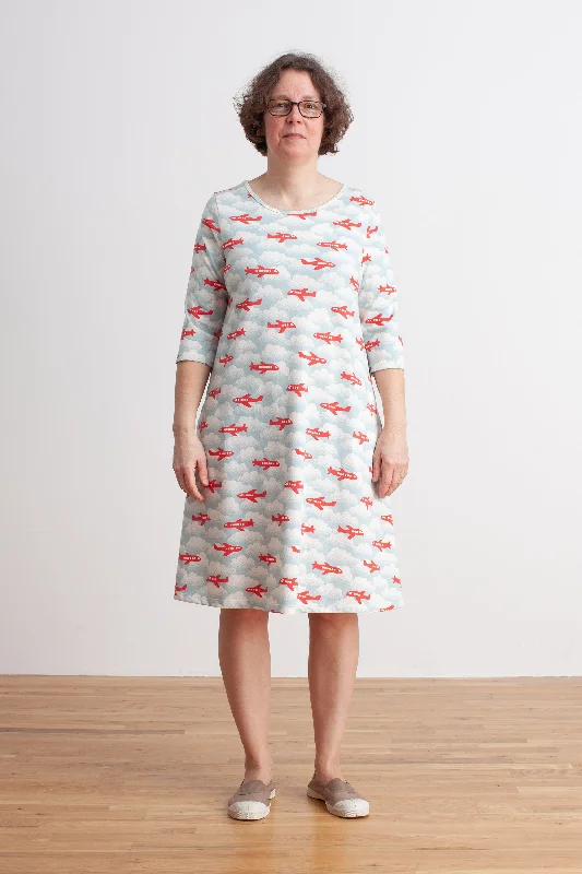 Women's Helsinki Dress - Airplanes Red & Blue