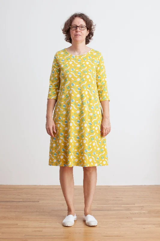 Women's Helsinki Dress - Busy Bugs Chartreuse & Blue