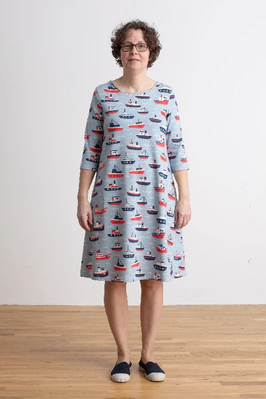 Women's Helsinki Dress - Tugboats Pale Blue