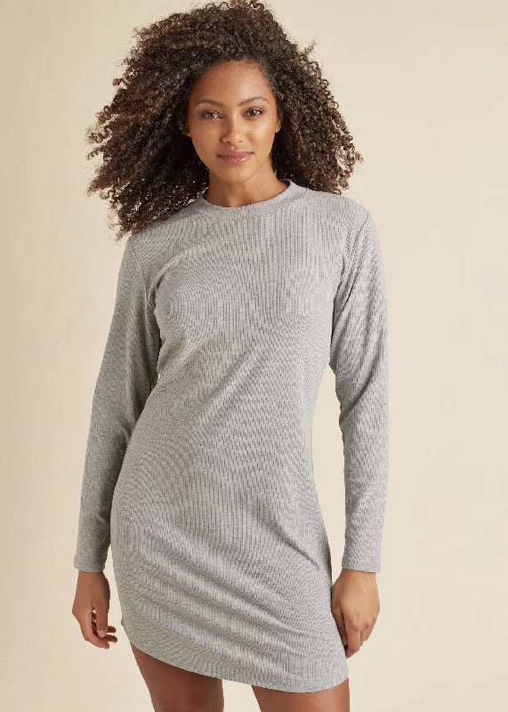 Ribbed T-Shirt Dress - Heather Grey