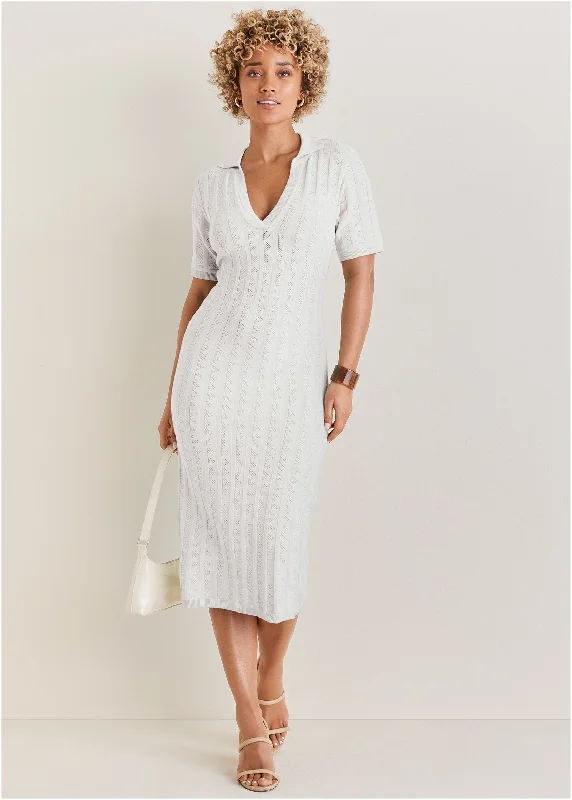 Pointelle Sweater Dress - Off White