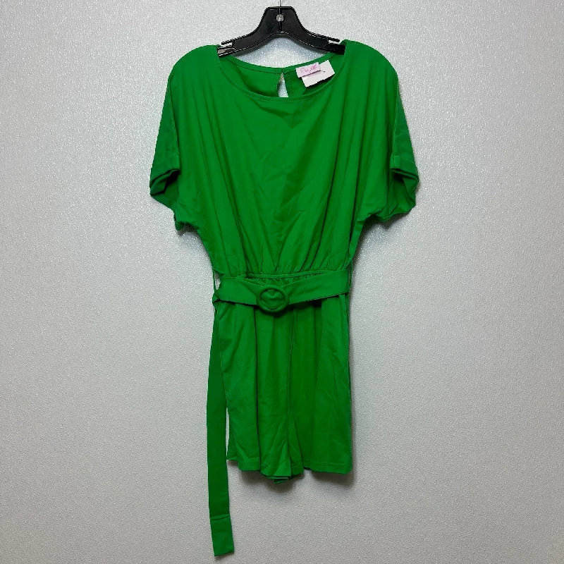 Kelly Green Romper Pink Lily, Size Xl