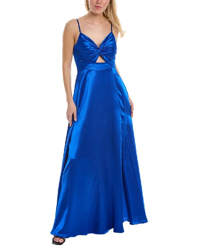 Aidan Mattox Satin V-Neck Sleeveless Gown