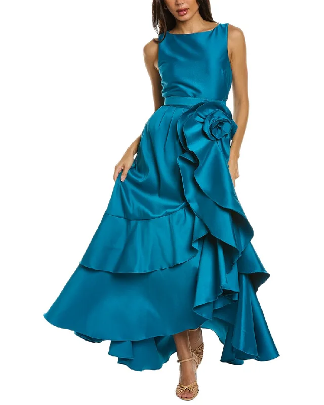 Badgley Mischka Rosette Ruffle Gown