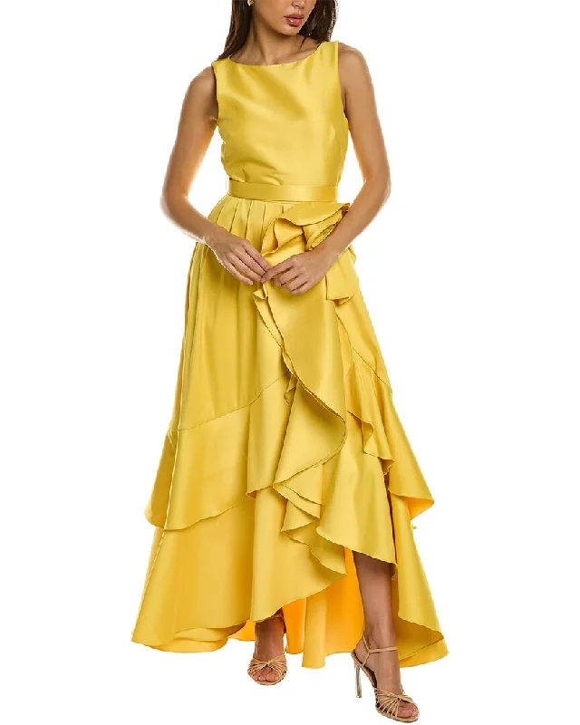 Badgley Mischka Rosette Ruffle Gown