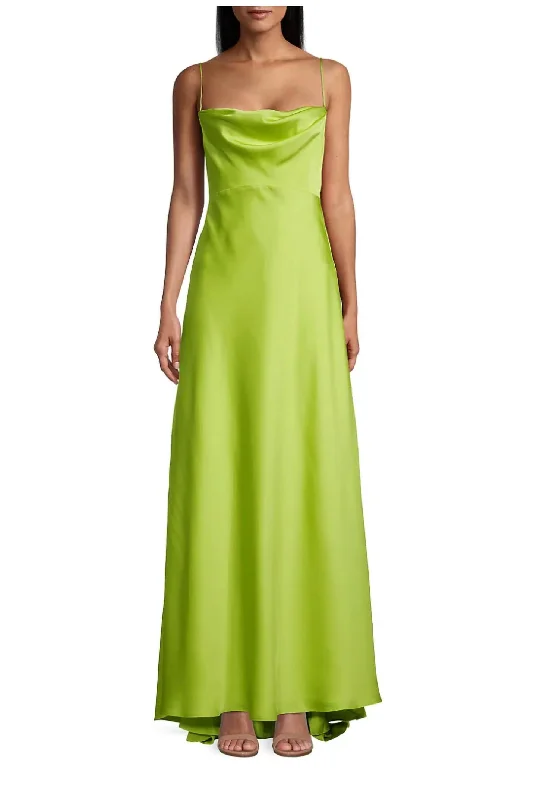 Emerie Satin Strappy Gown In Charmeuse Green