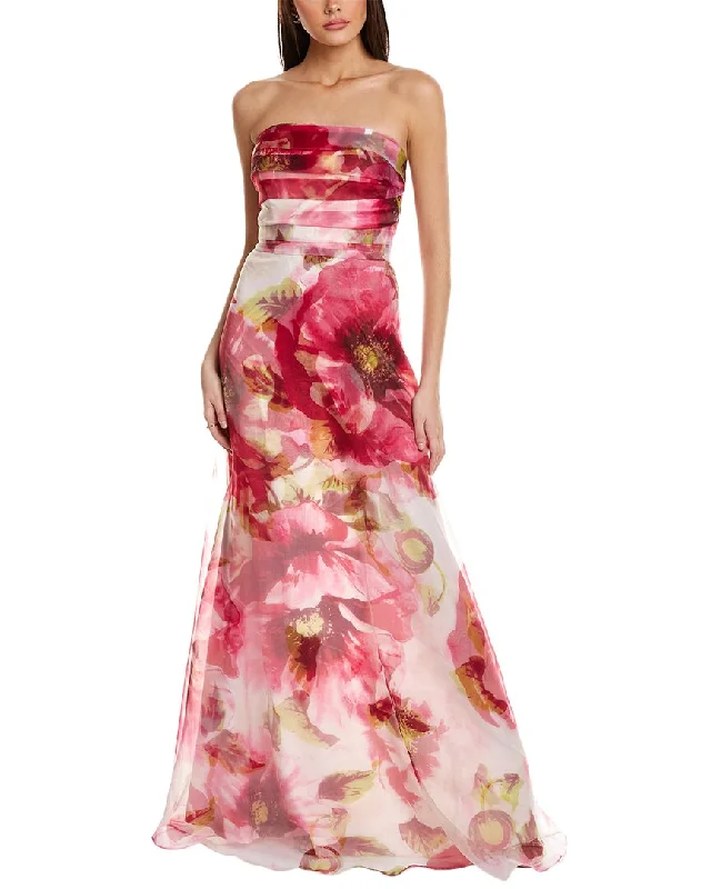 Rene Ruiz Floral Organza Strapless A-Line Gown