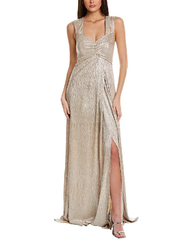 Rene Ruiz Metallic Off-The-Shoulder Gown