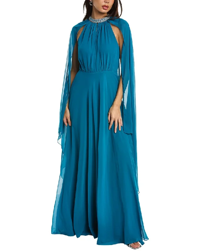 Teri Jon by Rickie Freeman Chiffon Cape Gown