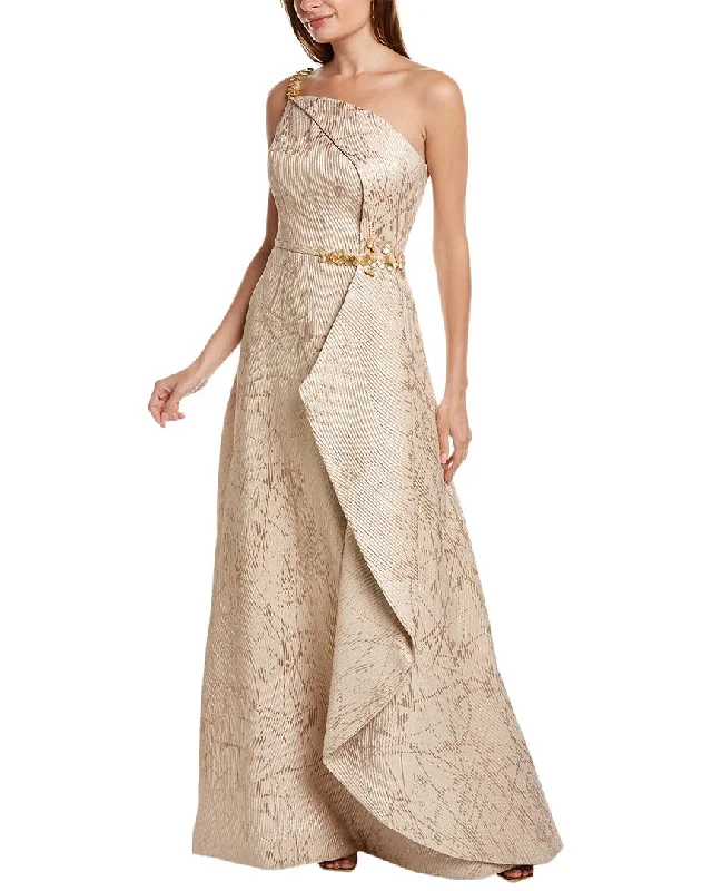 Teri Jon by Rickie Freeman One-Shoulder Gown