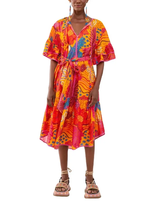 COLORFUL PARTY MIDI DRESS in Multi