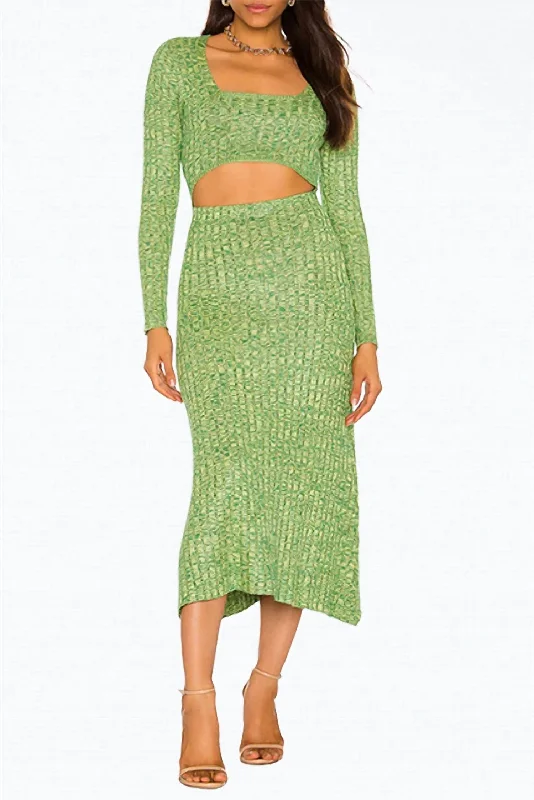 Skye Cutout Ribbed-Knit Midi Dress In Marled Lime