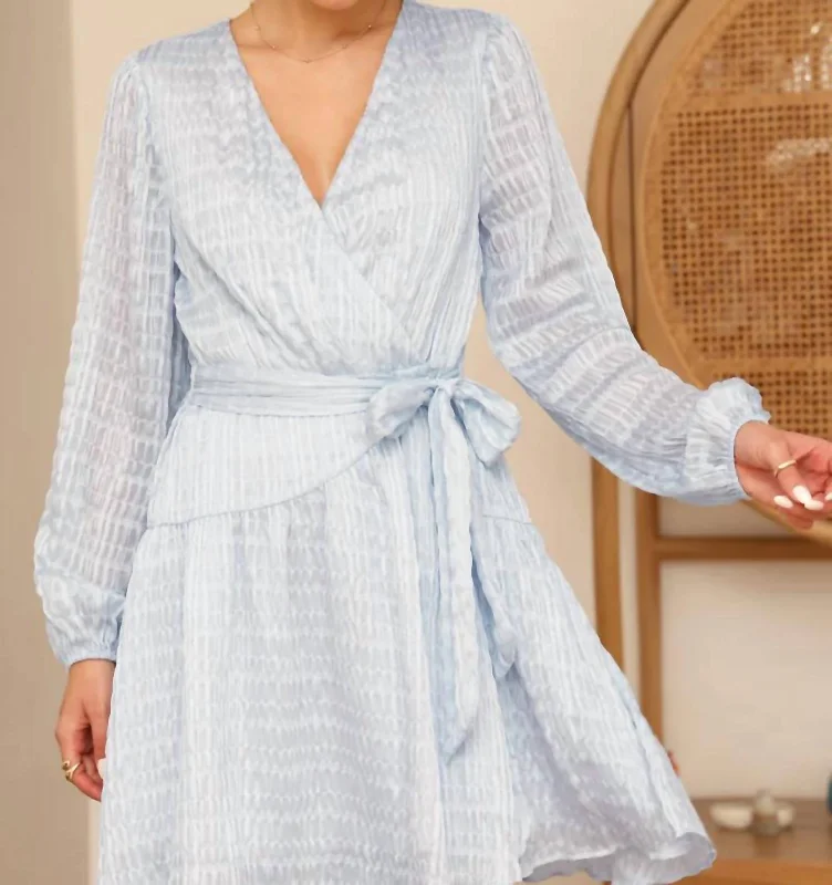 Alessia Textured Chiffon Mini Dress In Sky