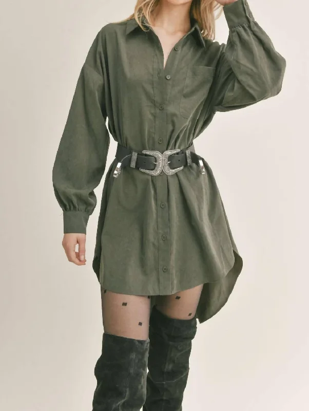 Dominique Oversized A Line Shirt Dress In Hunter Green