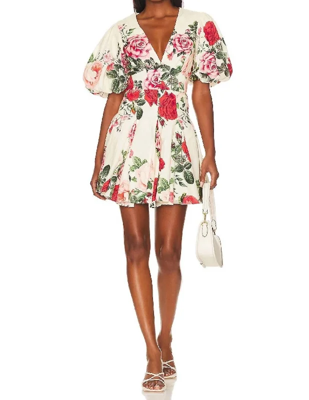 Floral Print Mini Dress In Nude