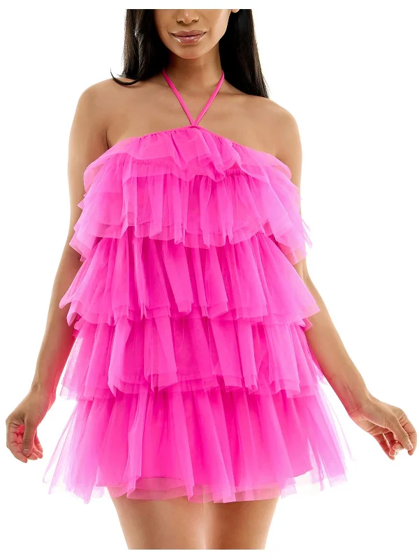 Juniors Womens Tulle Mini Cocktail And Party Dress