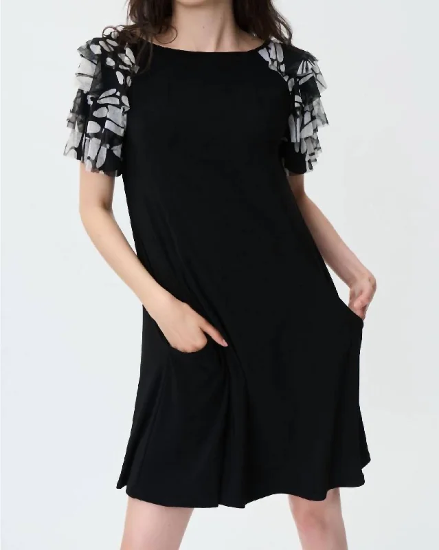 Ruffled Sleeves Mini Dress In Black