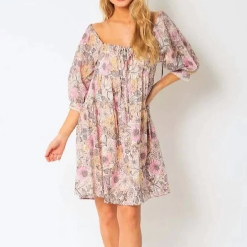 Tiered Mini Babydoll Dress In Pink Floral