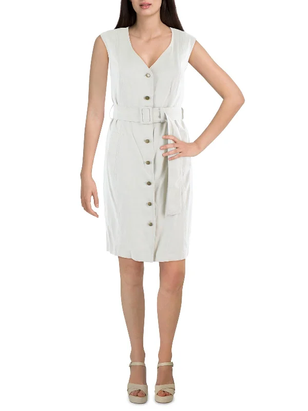 Womens Collarless Mini Shirtdress