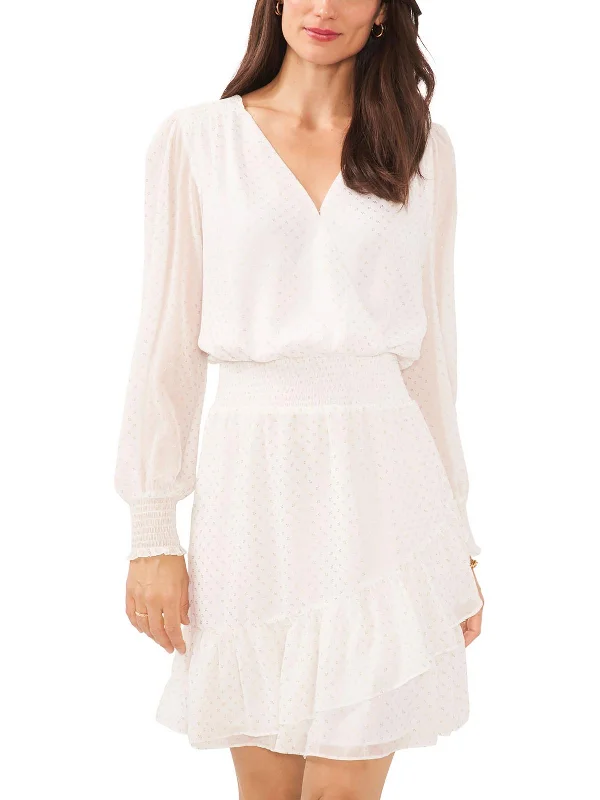 Womens Mini Surplice Neckline Fit & Flare Dress