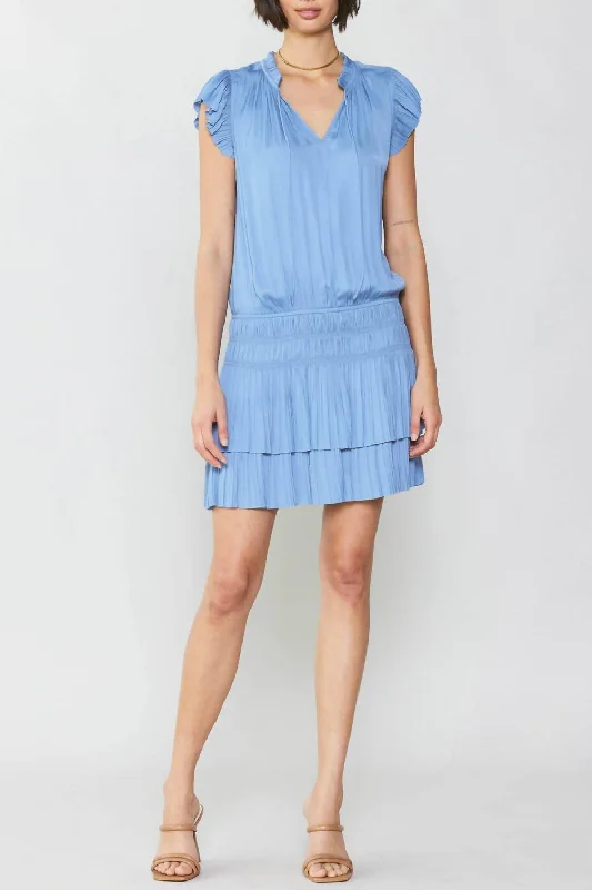 Zoey Pleated Mini Dress In Periwinkle Blue