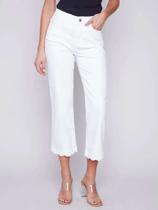 Straight Leg Scallop Denim Pant In White