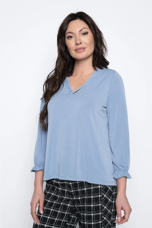 Gathered Sleeve V-Neck Top