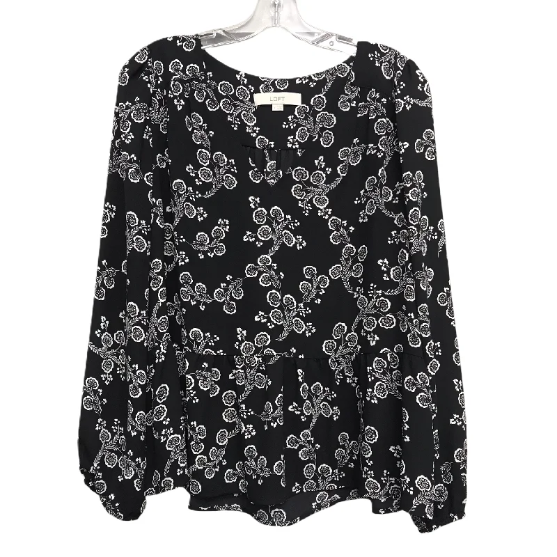 Top Long Sleeve By Loft In Black & White, Size: L