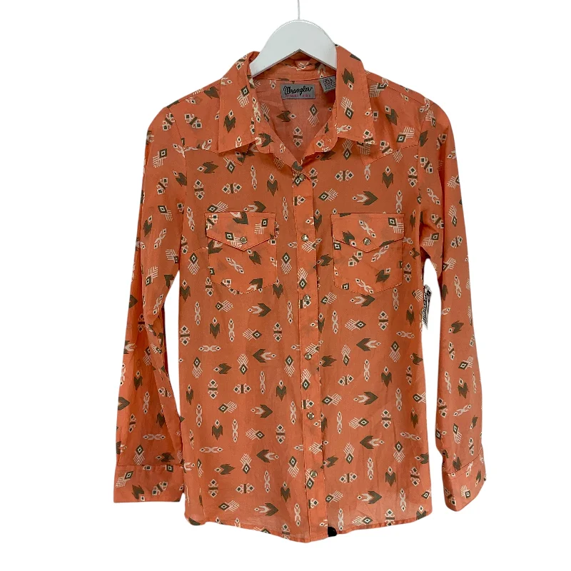 Top Long Sleeve By Wrangler In Orange, Size: S