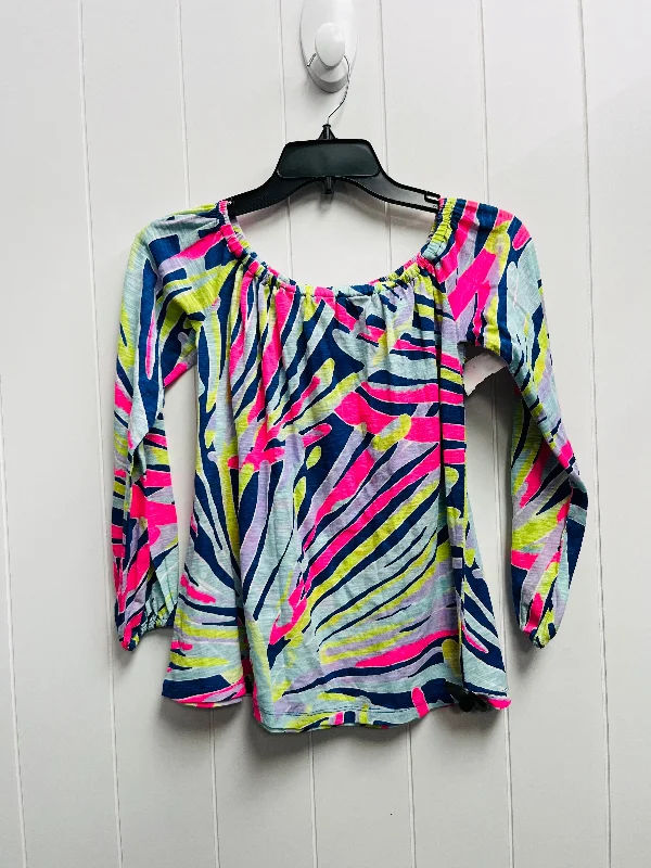 Top Long Sleeve Designer By Lilly Pulitzer In Blue & Pink, Size: Xxs