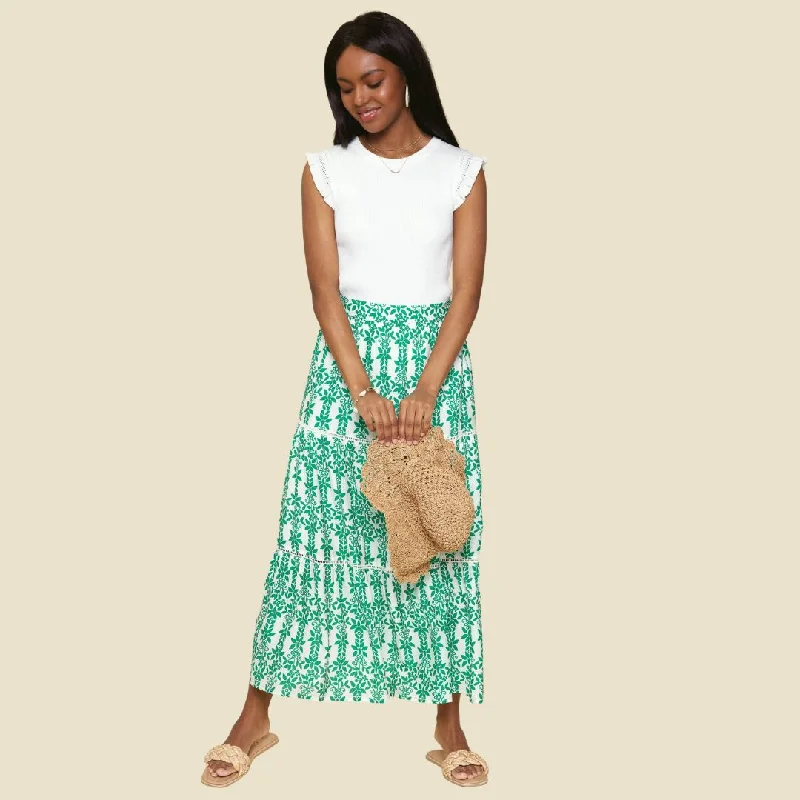 Floral Printed Midi Skirt (White Kelly Green)