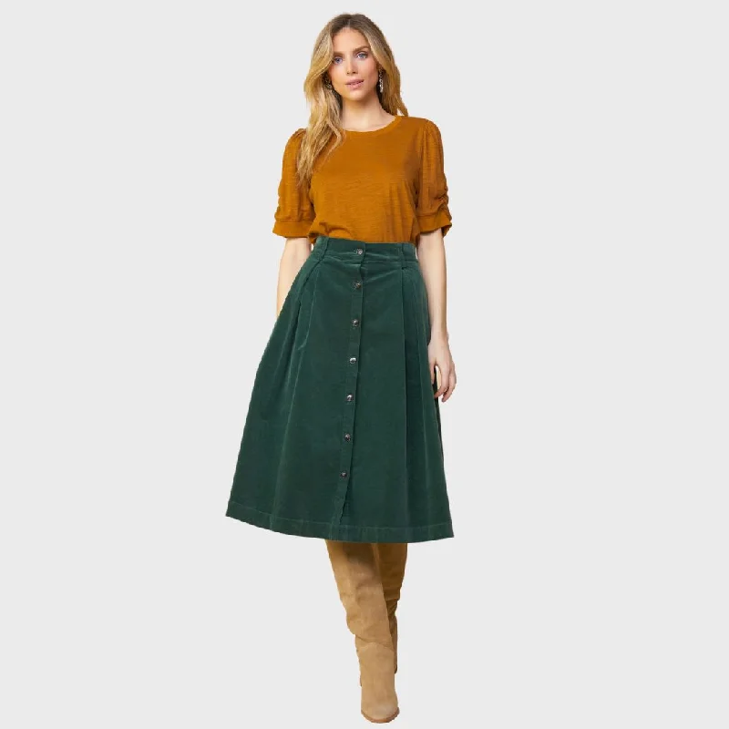 High Waisted Corduroy Skirt (Gemstone Green)