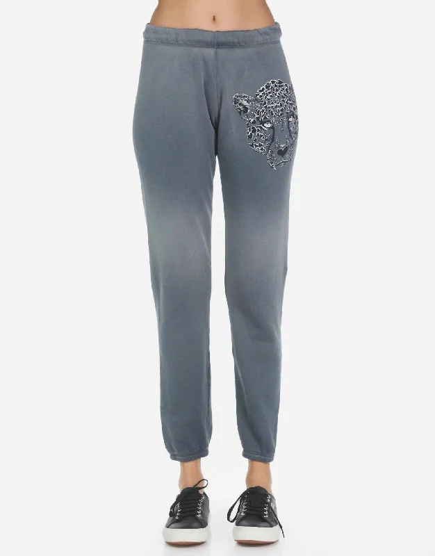 Brynn Heart Leopard Sweatpants In Grey